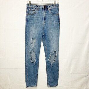 ASOS Mom Jeans Womens Size 26x32 High Rise Distressed Destroyed Stretch